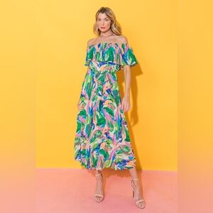 Off-Shoulder Multi-Color Summer Maxi Dress
